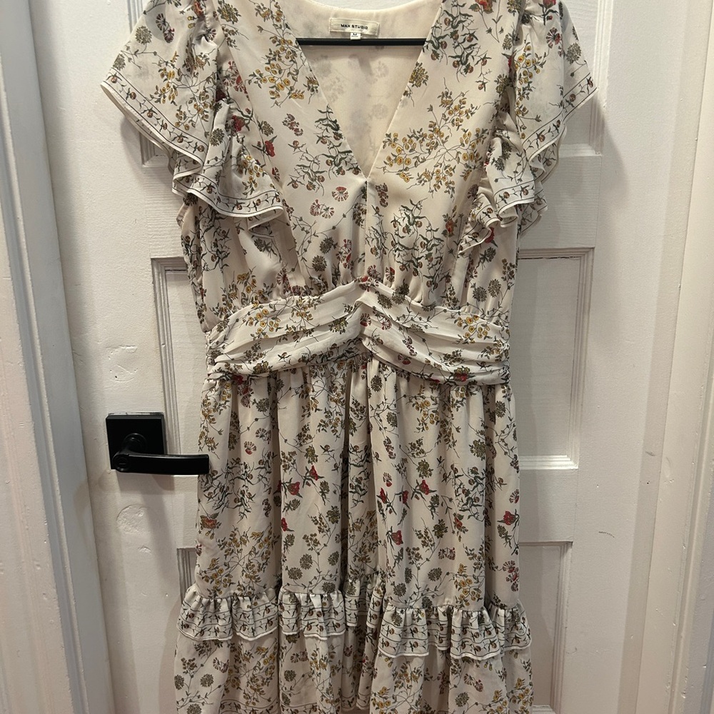 Floral V-Neck Dress with Ruffle Sleeves